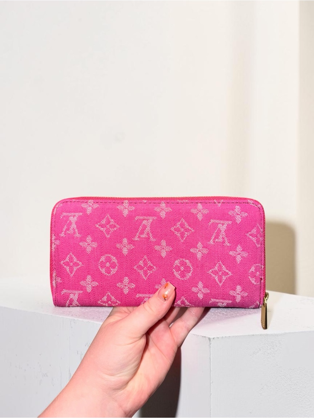 Pink monogram design Zip-Wallet dust bag included
